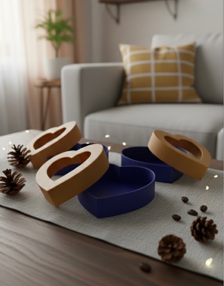 Üçlü Koyu Mavi Kalp Şeklinde Hediye Kutusu - Görsel 2