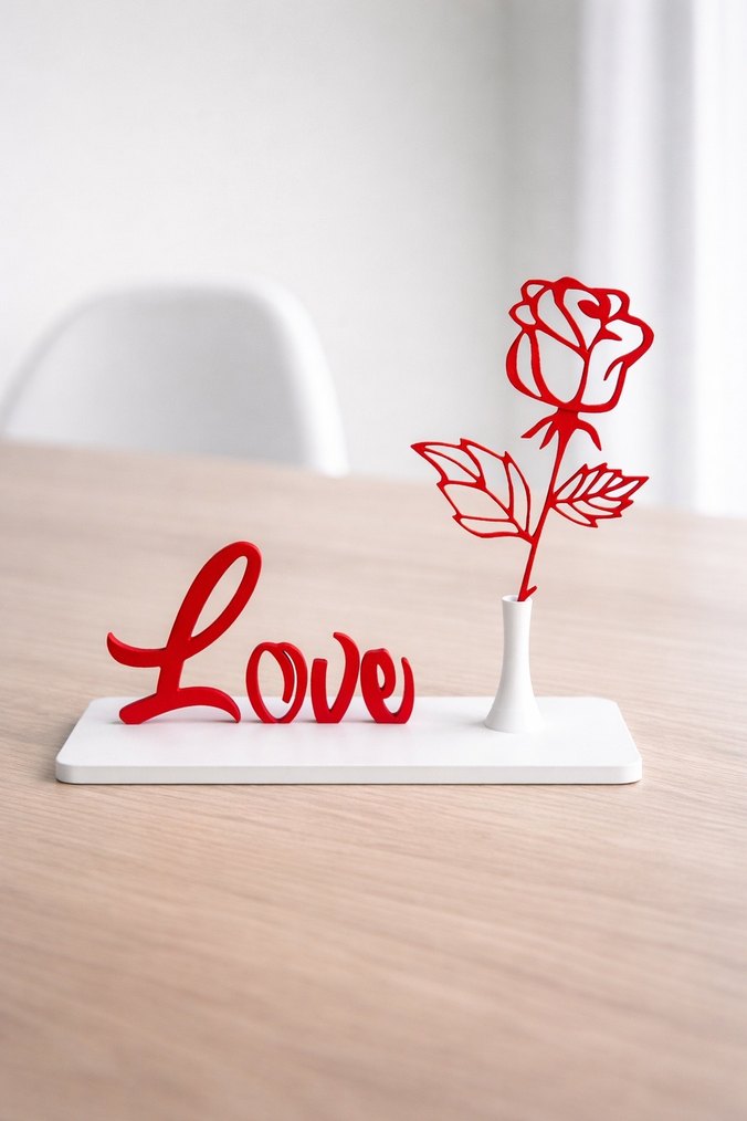Kırmızı Gül ve Love Yazılı Dekoratif Obje - Görsel 2