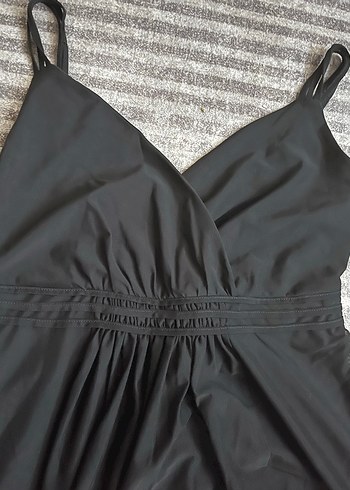 Siyah V Yaka Drapeli Midi Elbise - Görsel 3