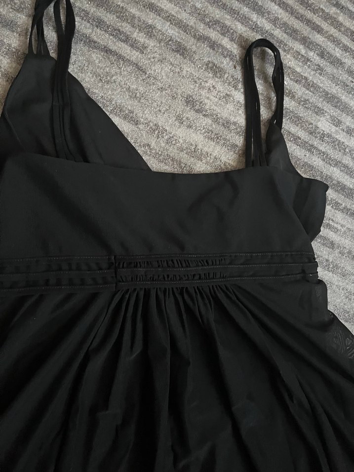 Siyah V Yaka Drapeli Midi Elbise - Görsel 5