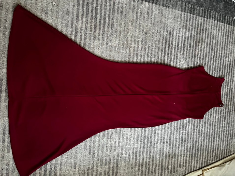 Bordo Uzun Drapeli Kolsuz Abiye Elbise - Görsel 5