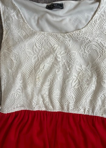 Dantel Detaylı Kırmızı Midi Elbise - Görsel 3