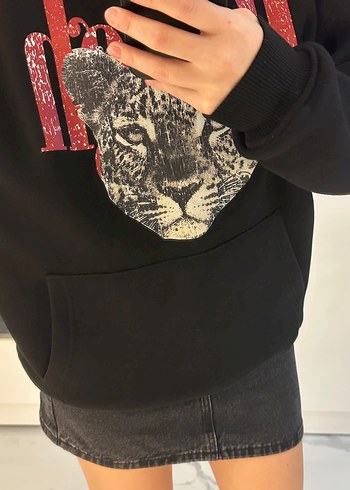 Leopar Detaylı Siyah Sweatshirt - Görsel 4