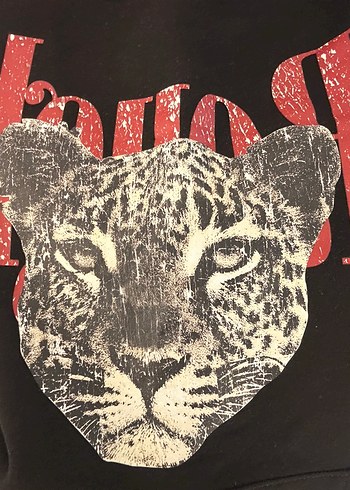 Leopar Detaylı Siyah Sweatshirt - Görsel 2