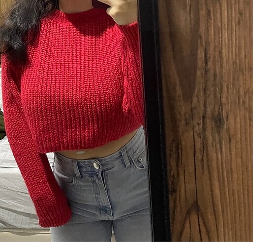 m Beden kırmızı Renk KIRMIZI CROP KAZAK