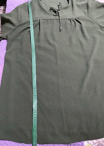 Kadın Haki Keten Midi Tunik, Düğmeli, Uzun Kollu - Görsel 3