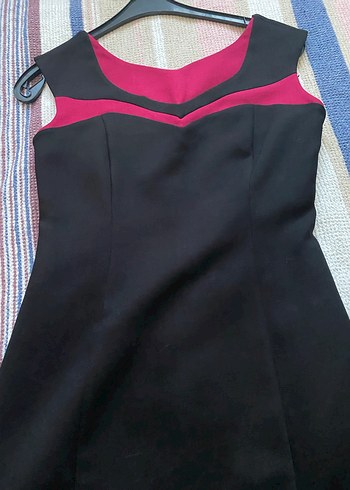 V Yaka Siyah Bordo Uzun Kadın Elbise - Görsel 2