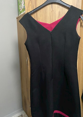 V Yaka Siyah Bordo Uzun Kadın Elbise - Görsel 3