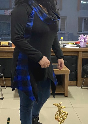 Siyah Ekose Desenli Kadın Tunik - Görsel 6