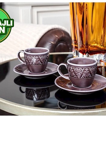 Çok Renkli porselen Kahve Fincanları ve Tabağı Seti - Görsel 7