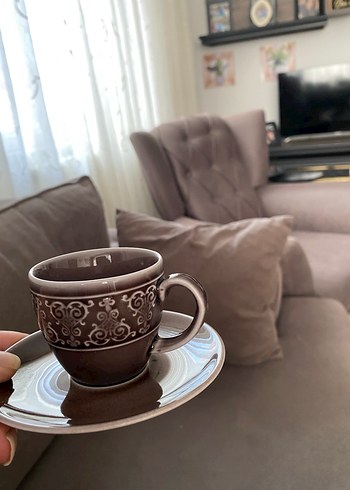 Çok Renkli porselen Kahve Fincanları ve Tabağı Seti - Görsel 3