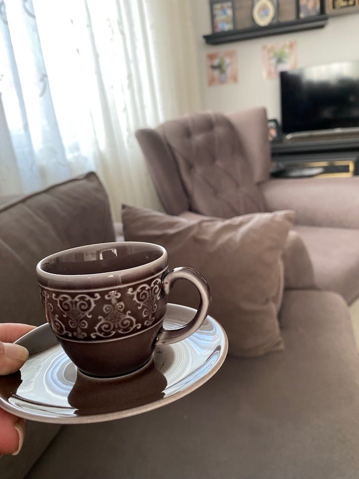 Çok Renkli porselen Kahve Fincanları ve Tabağı Seti - Görsel 3