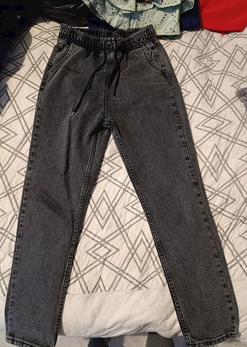 Gri Kemerli Bol Kesim Midi Kot Pantolon