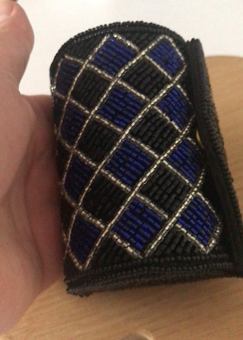 Beden Boncuk İşlemeli Lacivert Kadın Mini Çanta takı kutusu aynalı