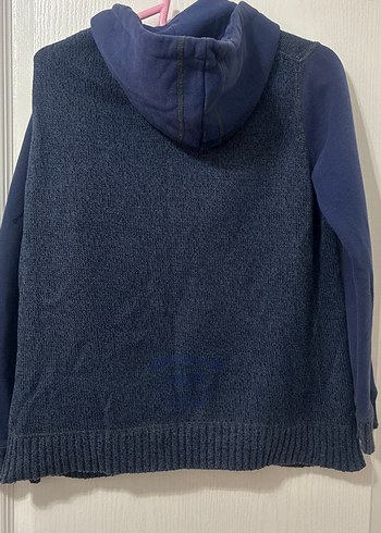 Kapüşonlu Erkek Çocuk Mavi Örgü Mont - Görsel 4