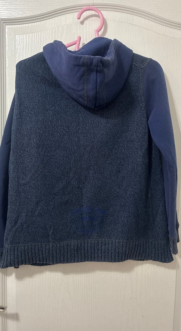 Kapüşonlu Erkek Çocuk Mavi Örgü Mont - Görsel 4