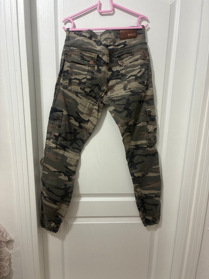 Kemerli Kamuflaj Desenli erkek Kumaş Pantolon M beden yazlık - Görsel 2