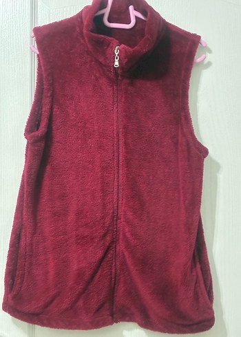 Bordo Fermuarlı Yumuşak Kadın Yelek peluş m beden - Görsel 2