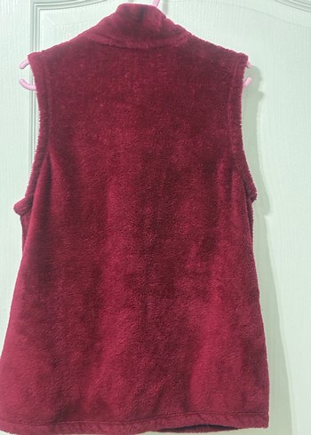 Bordo Fermuarlı Yumuşak Kadın Yelek peluş m beden - Görsel 4