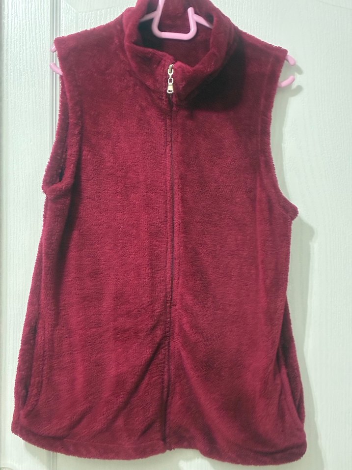 Bordo Fermuarlı Yumuşak Kadın Yelek peluş m beden - Görsel 2