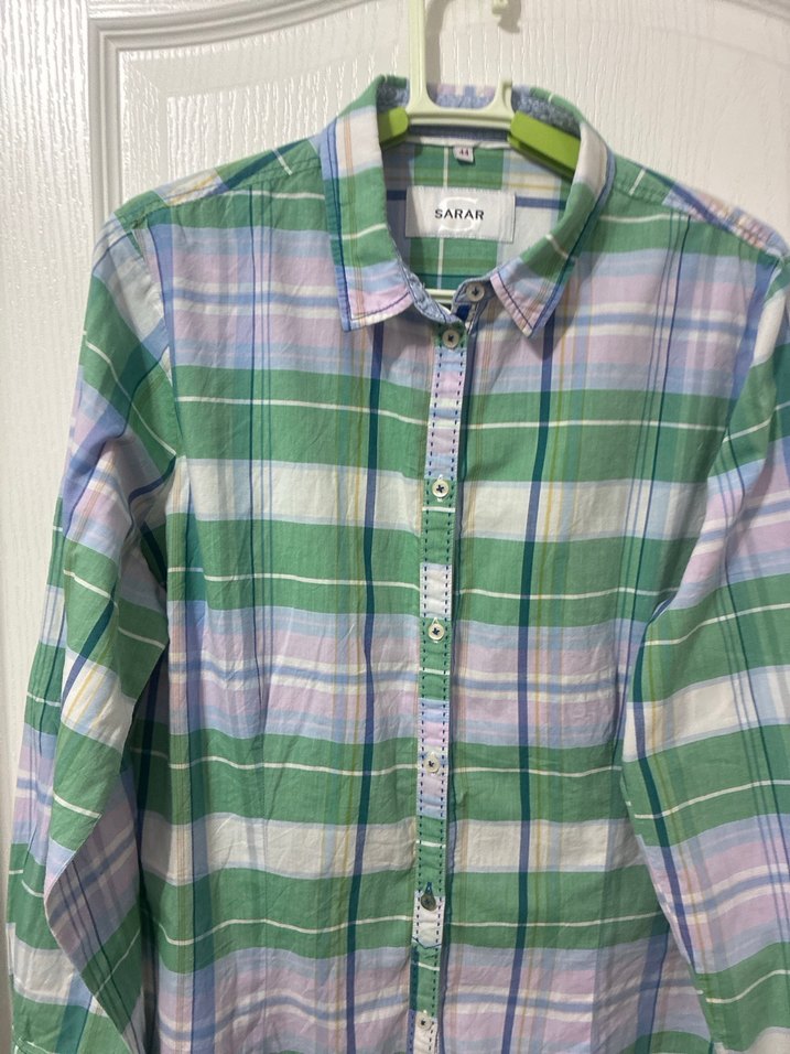 Düğmeli Yeşil Pamuklu Kadın Gömlek - Görsel 4