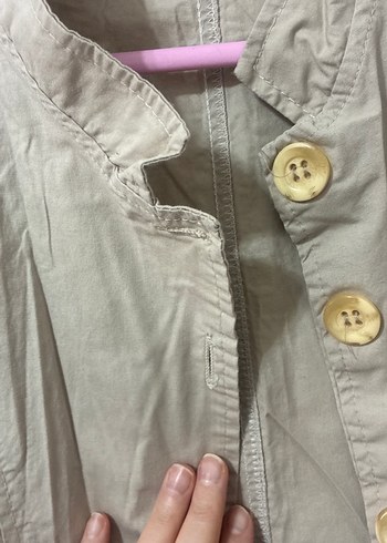 Bej Düğmeli Midi Keten Kadın Ceket - Görsel 2