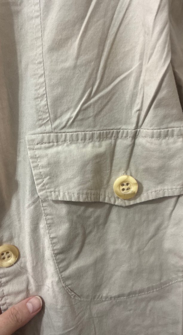 Bej Düğmeli Midi Keten Kadın Ceket - Görsel 4