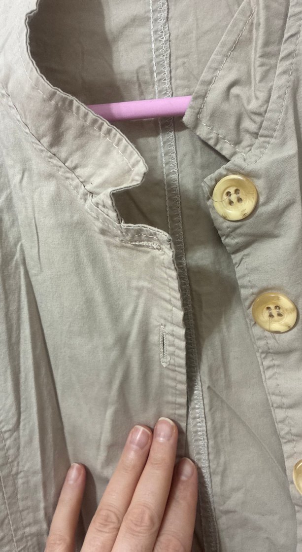 Bej Düğmeli Midi Keten Kadın Ceket - Görsel 2