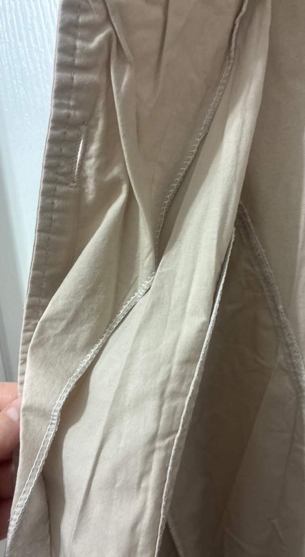 Bej Düğmeli Midi Keten Kadın Ceket - Görsel 3