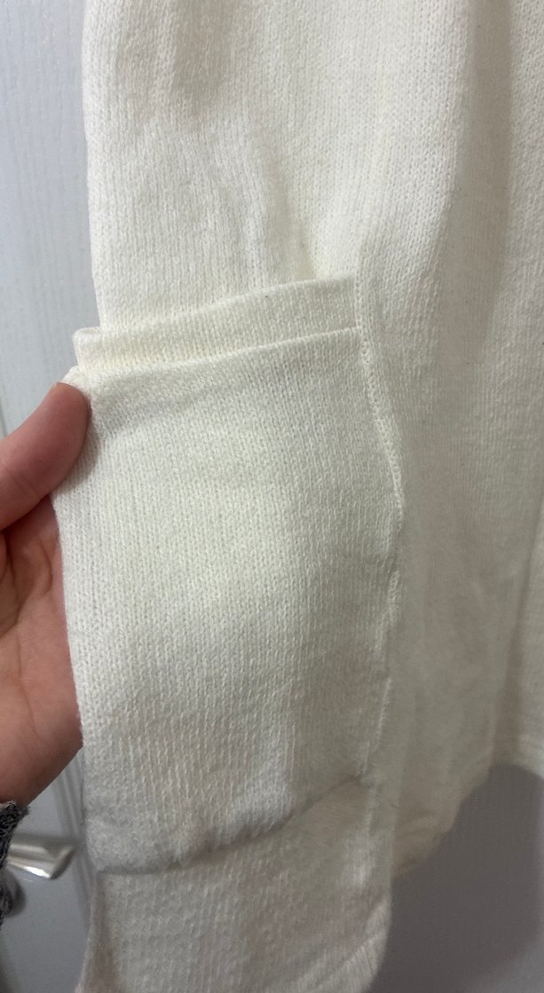 Kadın Beyaz Keten Midi Triko Elbise - Görsel 4