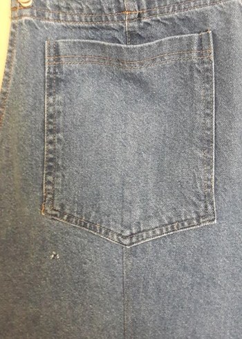 Kadın Mavi Kot Midi Salopet - Görsel 4