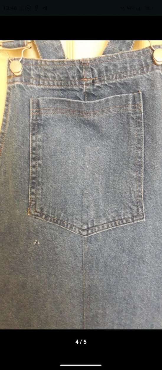 Kadın Mavi Kot Midi Salopet - Görsel 4