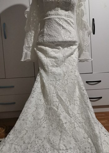 Uzun Kollu tül detaylı Denizkızı Gelinlik - Görsel 3