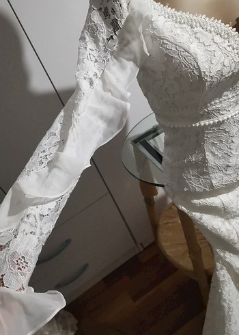 Uzun Kollu tül detaylı Denizkızı Gelinlik - Görsel 7