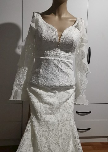 Uzun Kollu tül detaylı Denizkızı Gelinlik - Görsel 4