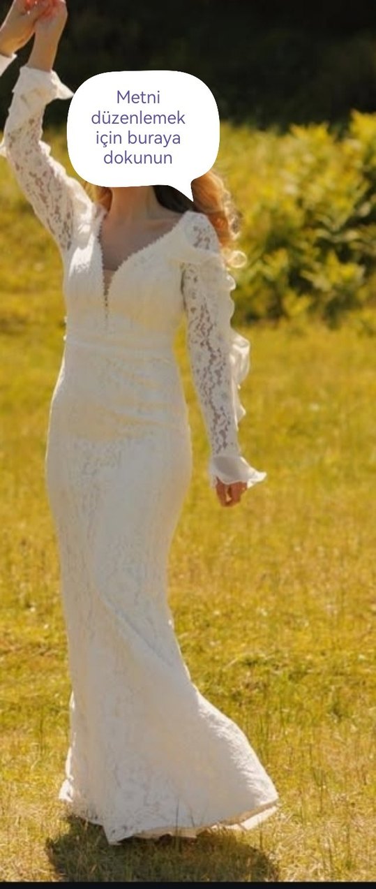 Uzun Kollu tül detaylı Denizkızı Gelinlik - Görsel 2