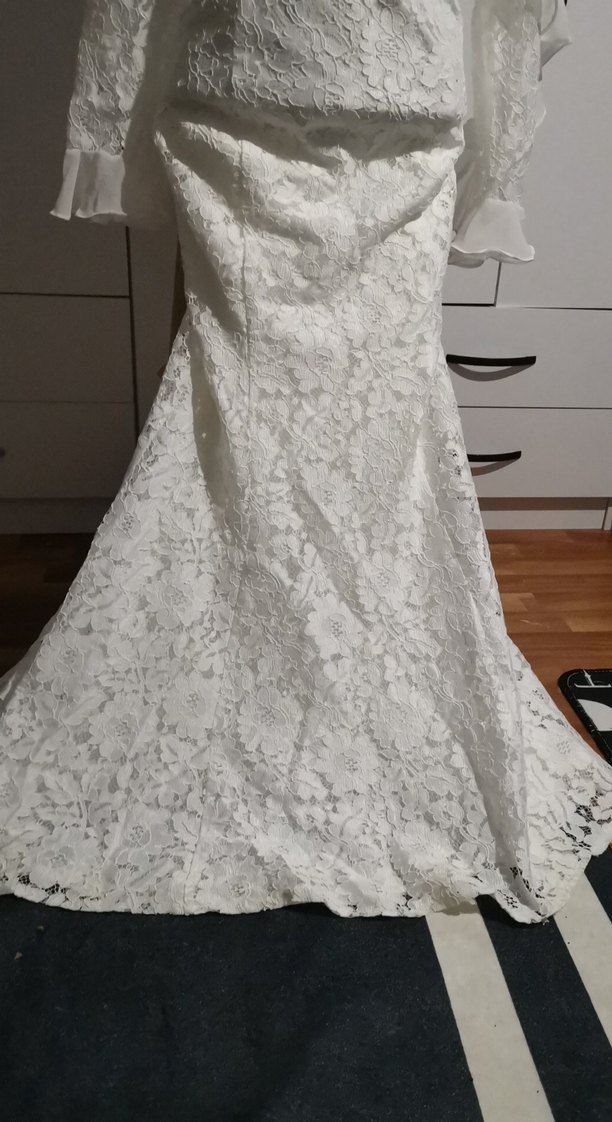 Uzun Kollu tül detaylı Denizkızı Gelinlik - Görsel 5