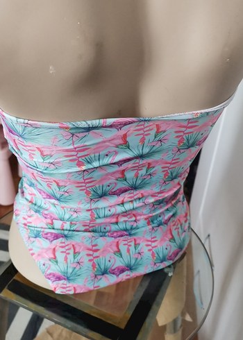 Pembe Baskılı Drapeli Mini Askılı Mayo - Görsel 3