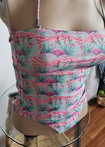 Pembe Baskılı Drapeli Mini Askılı Mayo - Görsel 4