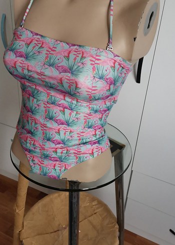 Pembe Baskılı Drapeli Mini Askılı Mayo - Görsel 2