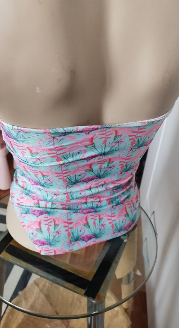 Pembe Baskılı Drapeli Mini Askılı Mayo - Görsel 3