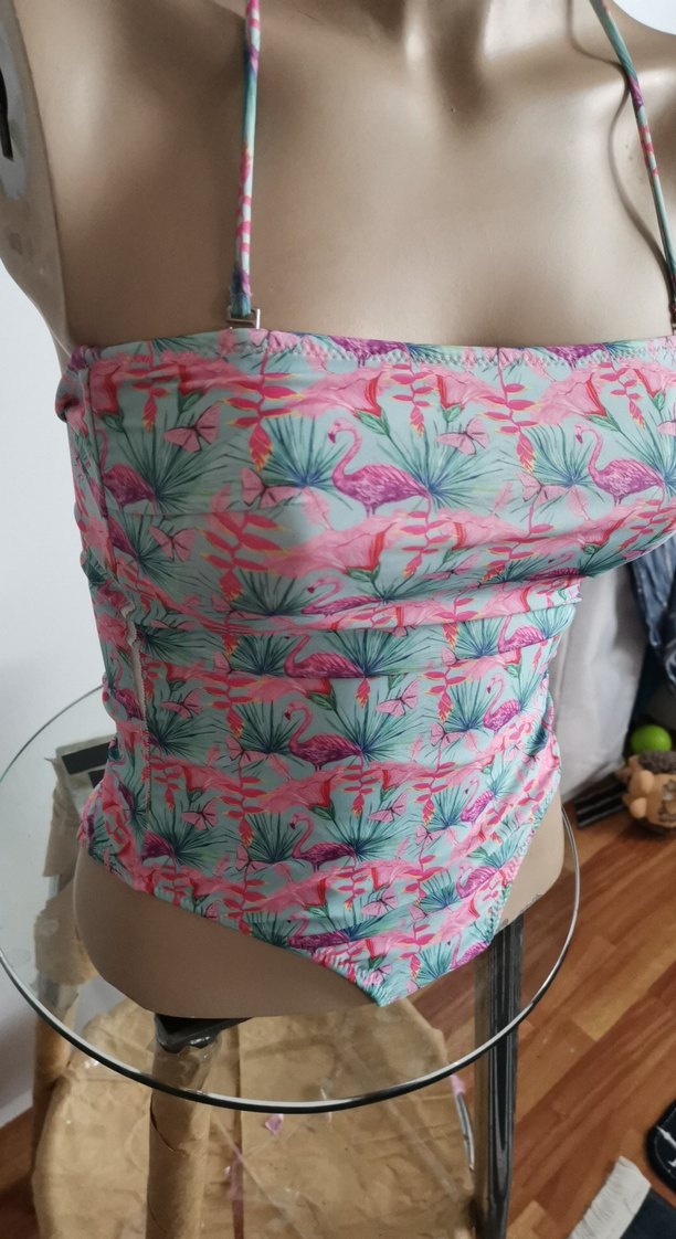 Pembe Baskılı Drapeli Mini Askılı Mayo - Görsel 4