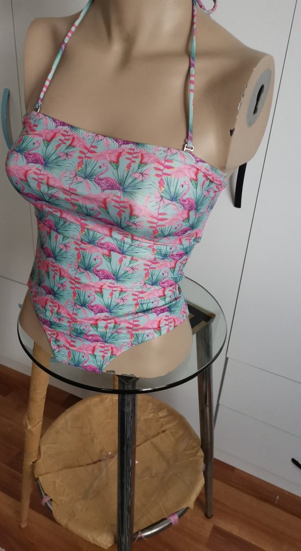 Pembe Baskılı Drapeli Mini Askılı Mayo - Görsel 2