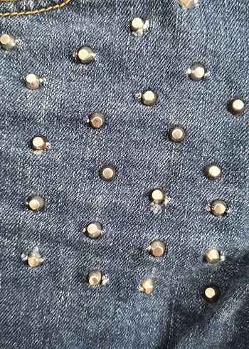 Punt  Detaylı Mavi Mini Denim Şort - Görsel 6