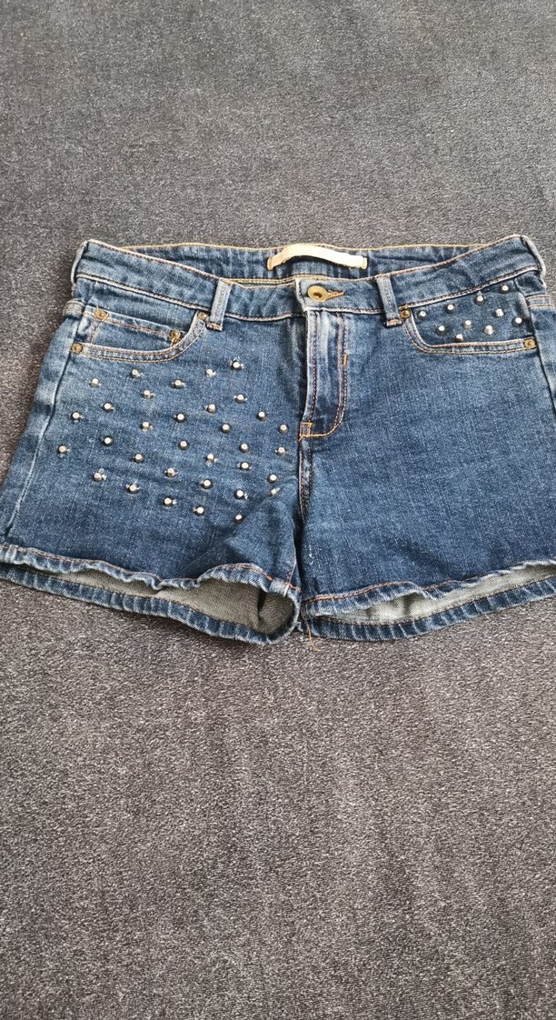 Punt  Detaylı Mavi Mini Denim Şort - Görsel 3