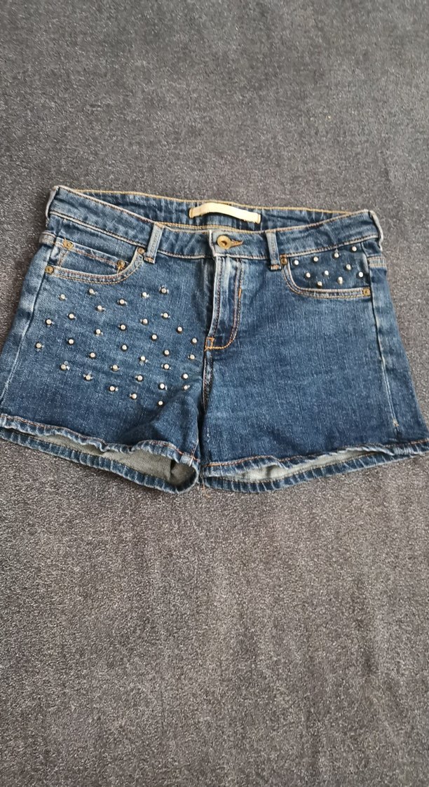 Punt  Detaylı Mavi Mini Denim Şort - Görsel 2