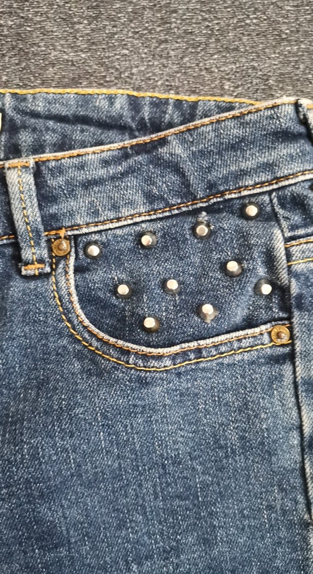 Punt  Detaylı Mavi Mini Denim Şort - Görsel 5