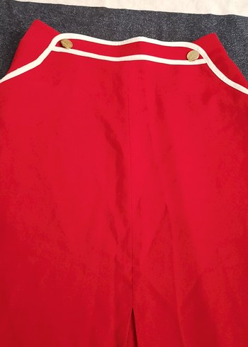 Drapeli Parlak Kırmızı Uzun Kadın Etek - Görsel 4