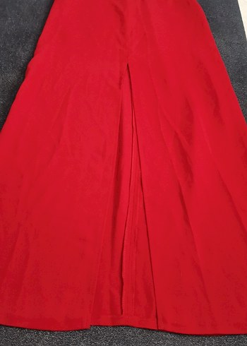 Drapeli Parlak Kırmızı Uzun Kadın Etek - Görsel 2