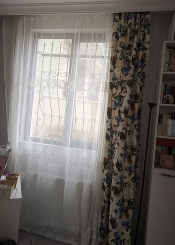 Modern Klasik  Mavi Çiçek Desenli Perde - Görsel 5